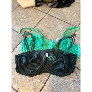 Adore Me 42D Bra Lot of 2 – Black Sheer Mesh Strappy + Green Lace Underwire NWOT